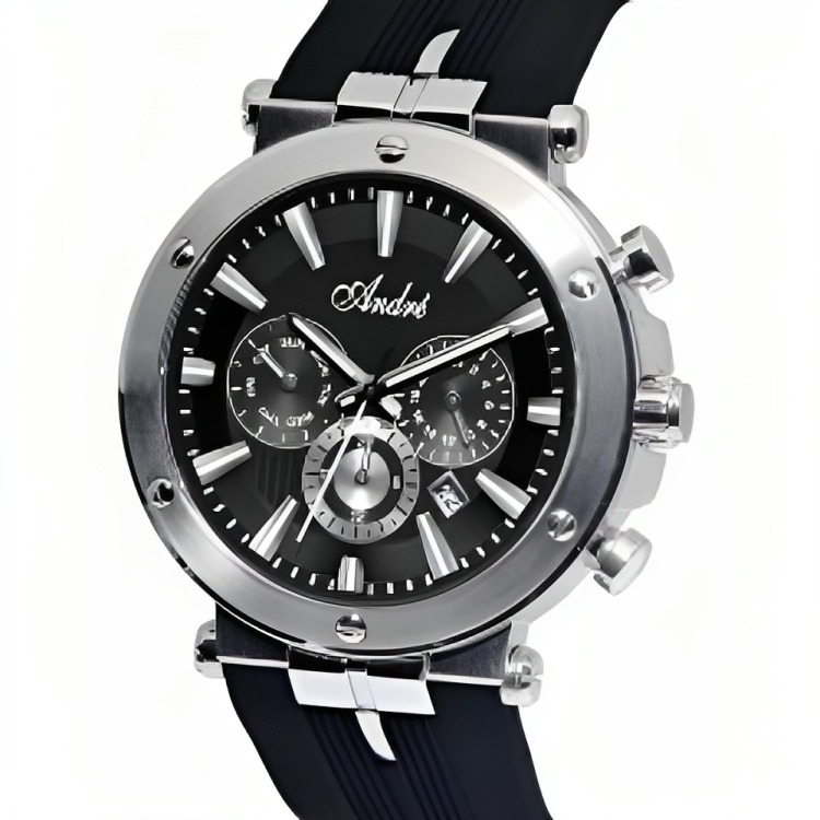 Reloj Caballero Deportivo Andre Manilla Silicona Color Negro/Plata